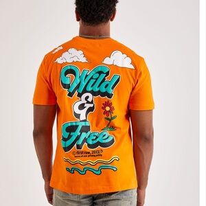 "Wild & Free" First Row Orange Graphic Tee - Men Rodeo Western Texas Medium